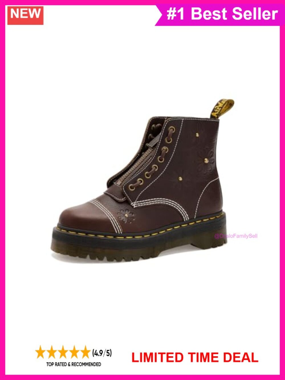 Dr Martens Sinclair Flower Grizzly Leather Combat Boots